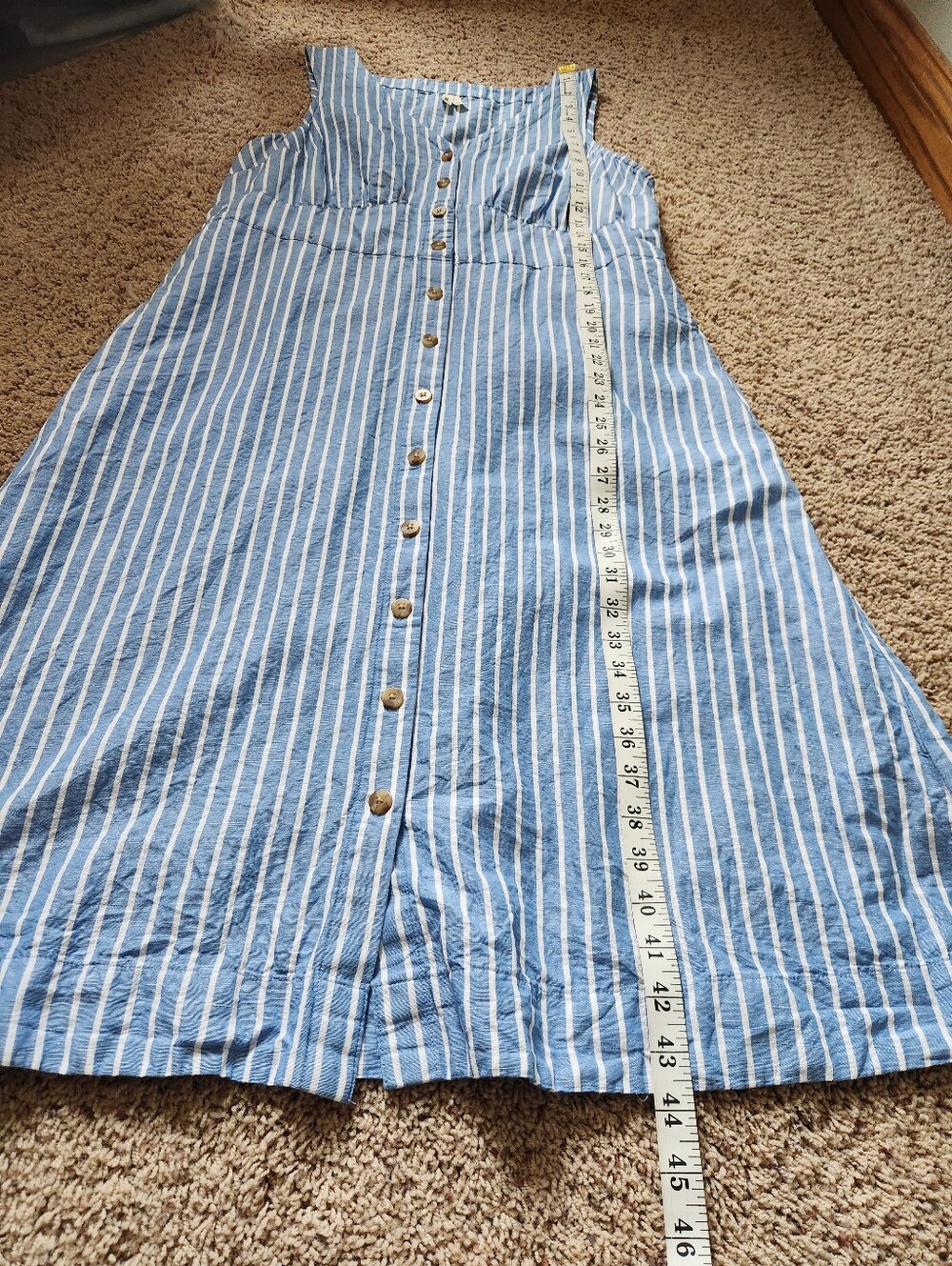 Pact Canopy Linen Blend Button Front Dress Blue Stripe Organic Cotton Size Large - Picture 10 of 10